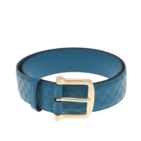 GUCCI unisex Teal blue leather Microguccissima logo GG Belt